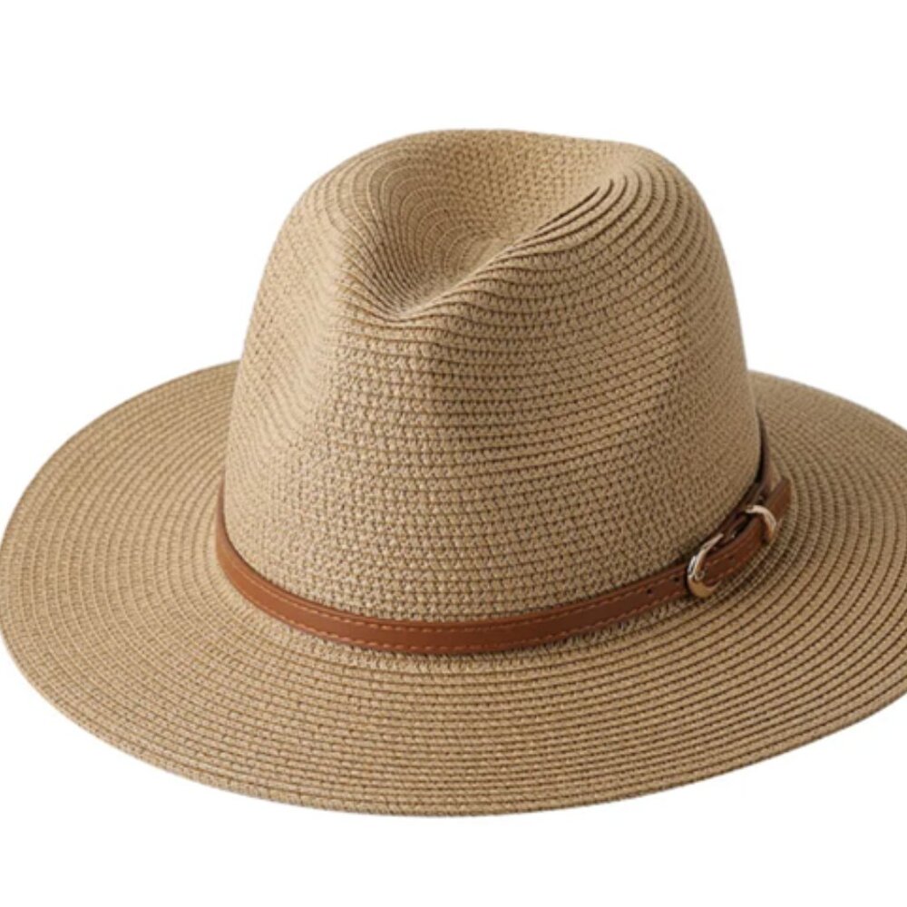 Unisex Summer Straw Fedora Cap Trilby Cuban Sun Hat Panama Short Brim Floral